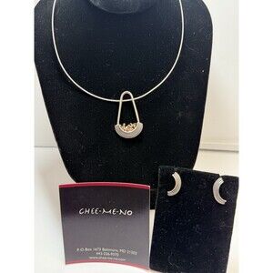 Lisa Cimino Chee-Me-No Sterling Silver Pendant Necklace & Stud Earrings Set Rare